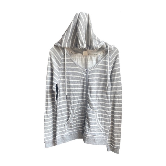 Roxy Striped Hooded Sweatshirt Gray White Size Medium - Picture 5 of 5